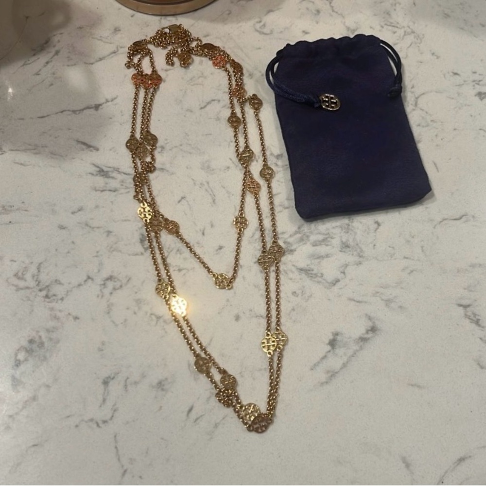 Tory Burch Gold Layered Necklace with Logo Charms - Picture 11 of 11